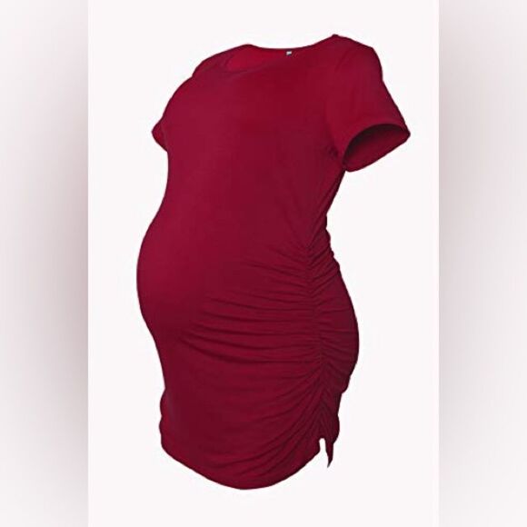 [NWT] Smallshow Summer Ruched Bodycon Maternity Dress - Red - Size XXL - Picture 2 of 8